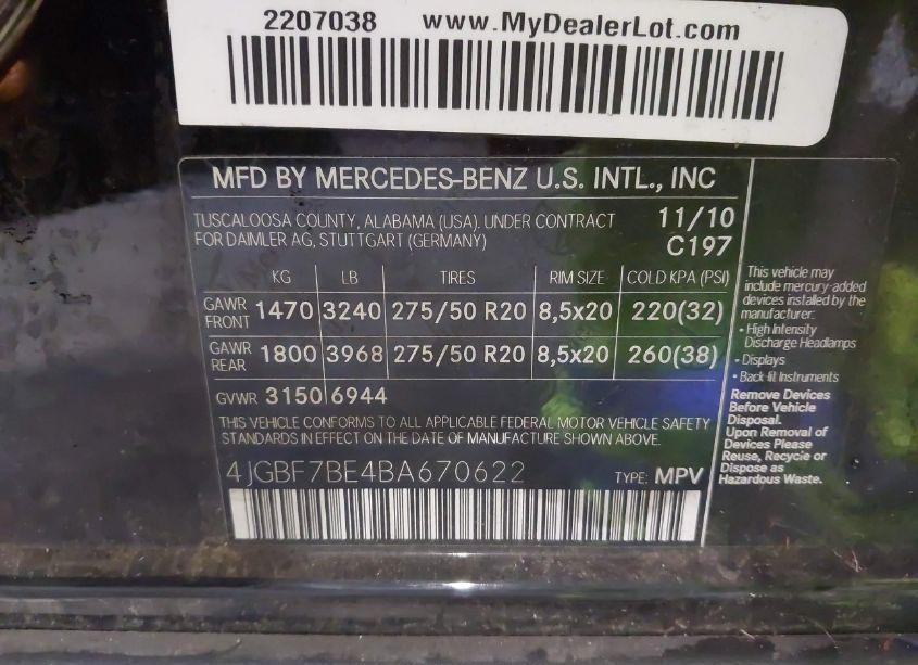 Photo 9 of 2011 Mercedes-benz Gl 450 4MATIC (VIN 4JGBF7BE4BA670622)