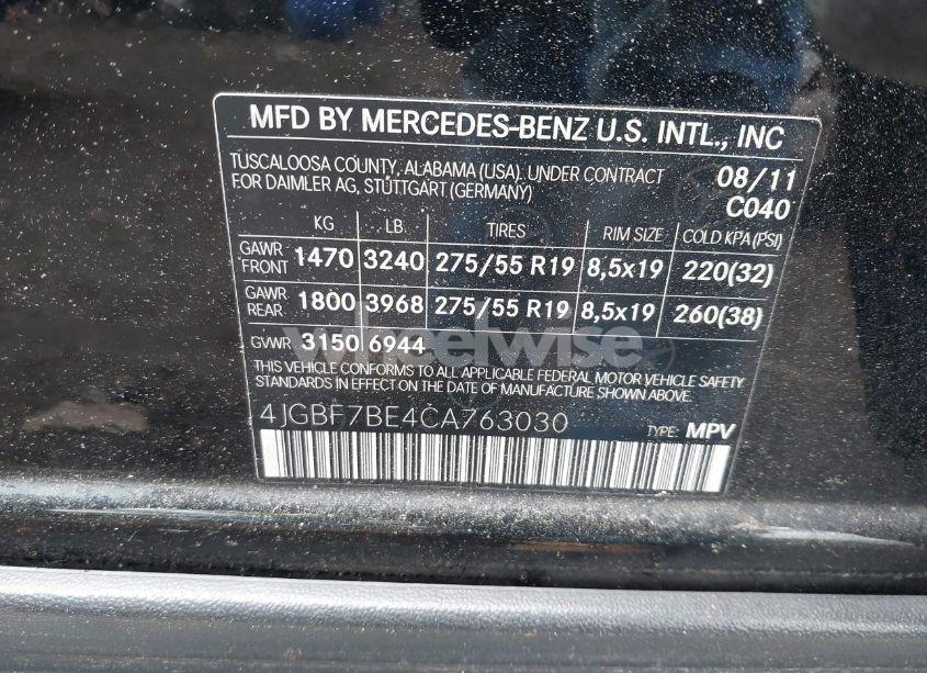 Photo 9 of 2012 Mercedes-benz Gl 450 4MATIC (VIN 4JGBF7BE4CA763030)