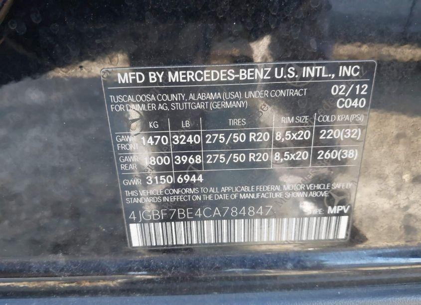 Photo 9 of 2012 Mercedes-benz Gl 450 4MATIC (VIN 4JGBF7BE4CA784847)