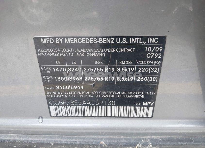 Photo 9 of 2010 Mercedes-benz Gl 450 4MATIC (VIN 4JGBF7BE5AA559138)