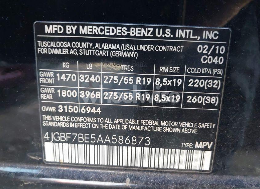 Photo 9 of 2010 Mercedes-benz Gl 450 4MATIC (VIN 4JGBF7BE5AA586873)