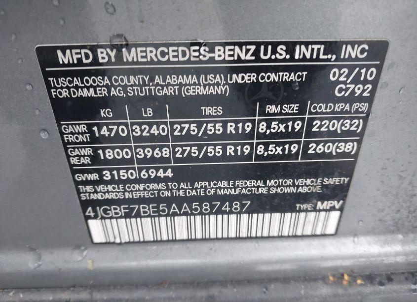 Photo 9 of 2010 Mercedes-benz Gl 450 4MATIC (VIN 4JGBF7BE5AA587487)