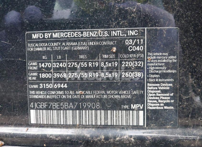 Photo 9 of 2011 Mercedes-benz Gl 450 4MATIC (VIN 4JGBF7BE5BA719908)