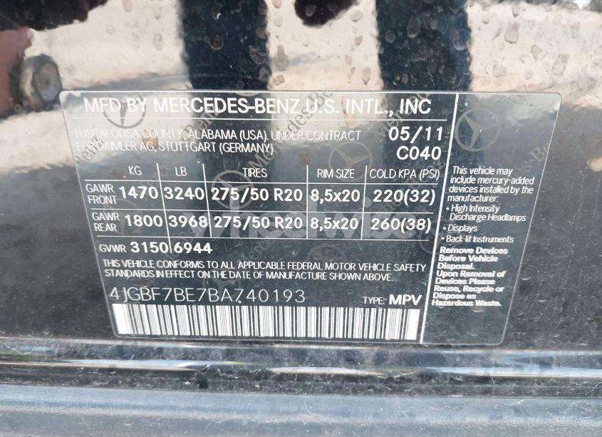 Photo 9 of 2011 Mercedes-benz Gl 450 4MATIC (VIN 4JGBF7BE7BA740193)