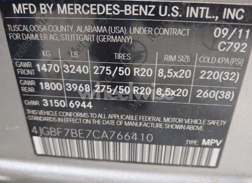 Photo 9 of 2012 Mercedes-benz Gl 450 4MATIC (VIN 4JGBF7BE7CA766410)
