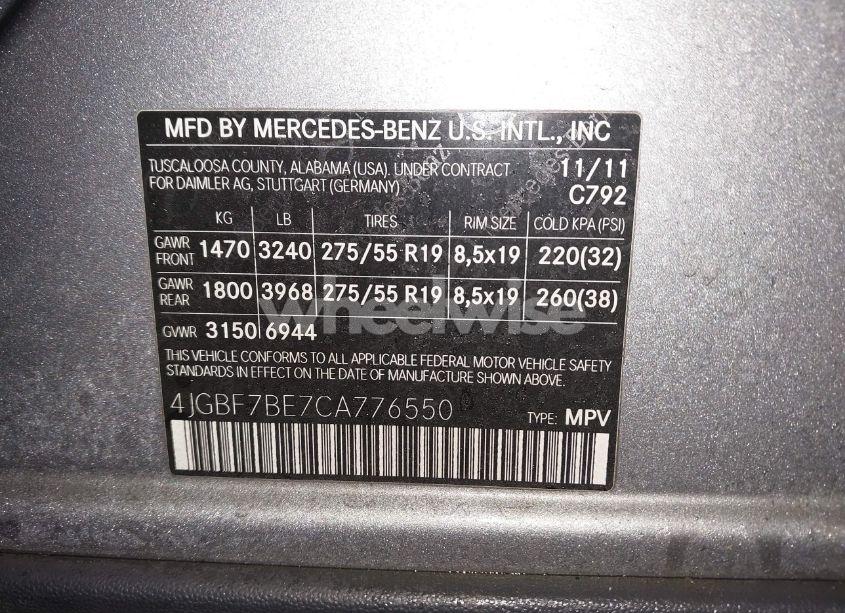 Photo 9 of 2012 Mercedes-benz Gl 450 4MATIC (VIN 4JGBF7BE7CA776550)