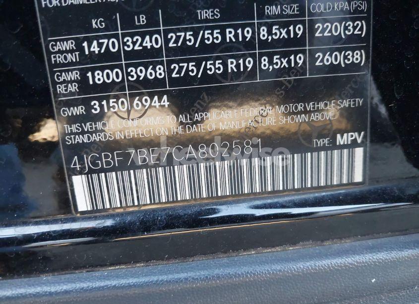 Photo 9 of 2012 Mercedes-benz Gl 450 4MATIC (VIN 4JGBF7BE7CA802581)