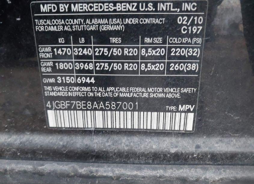 Photo 9 of 2010 Mercedes-benz Gl 450 4MATIC (VIN 4JGBF7BE8AA587001)