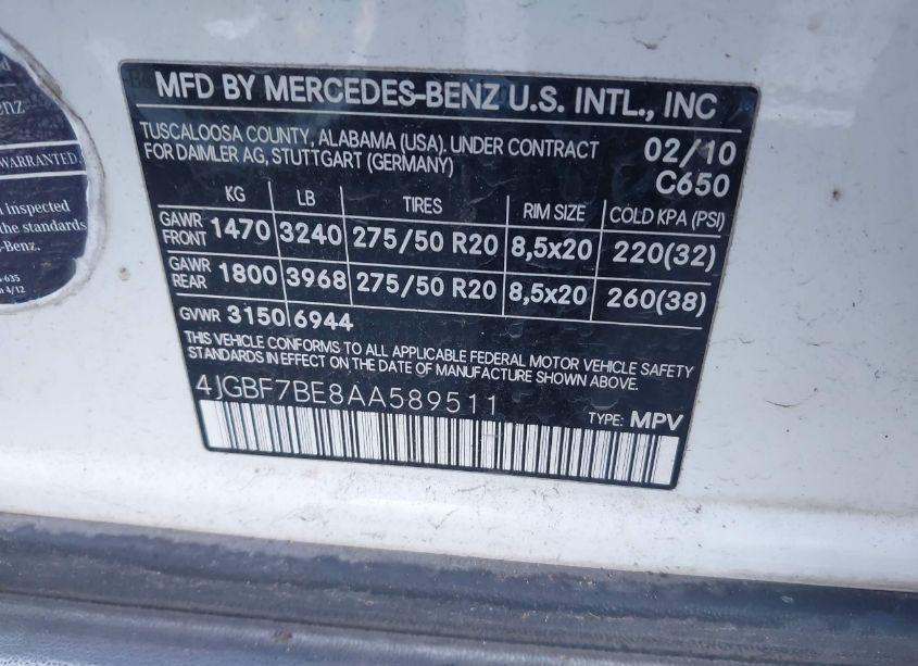 Photo 9 of 2010 Mercedes-benz Gl 450 4MATIC (VIN 4JGBF7BE8AA589511)