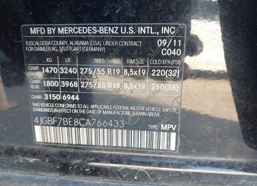 Photo 9 of 2012 Mercedes-benz Gl 450 4MATIC (VIN 4JGBF7BE8CA766433)