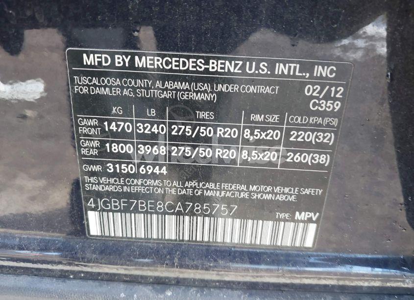 Photo 9 of 2012 Mercedes-benz Gl 450 4MATIC (VIN 4JGBF7BE8CA785757)