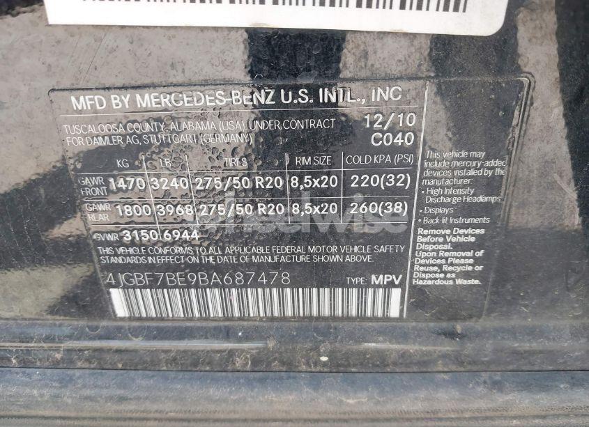 Photo 9 of 2011 Mercedes-benz Gl 450 4MATIC (VIN 4JGBF7BE9BA687478)