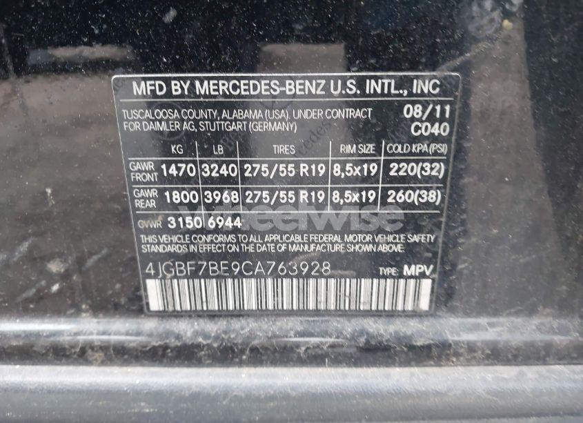 Photo 9 of 2012 Mercedes-benz Gl 450 4MATIC (VIN 4JGBF7BE9CA763928)