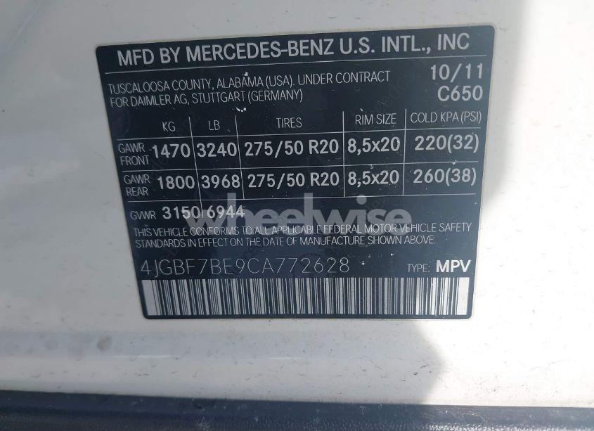 Photo 9 of 2012 Mercedes-benz Gl 450 4MATIC (VIN 4JGBF7BE9CA772628)