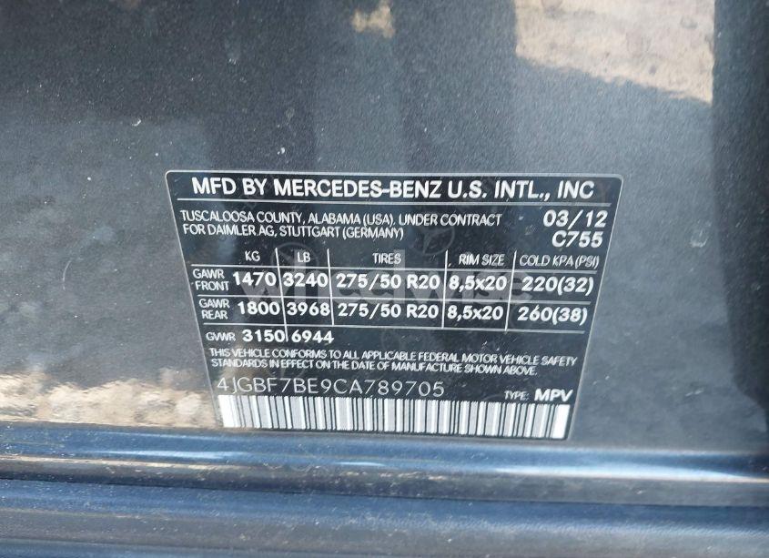 Photo 9 of 2012 Mercedes-benz Gl 450 4MATIC (VIN 4JGBF7BE9CA789705)