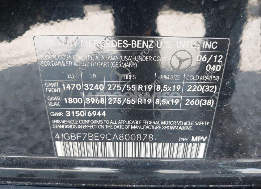 Photo 9 of 2012 Mercedes-benz Gl 450 4MATIC (VIN 4JGBF7BE9CA800878)