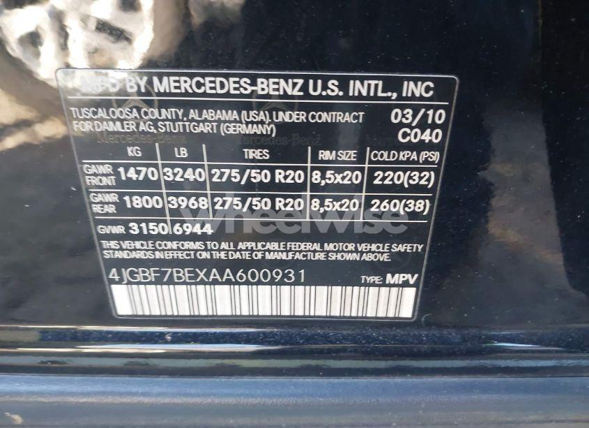 Photo 9 of 2010 Mercedes-benz Gl 450 4MATIC (VIN 4JGBF7BEXAA600931)
