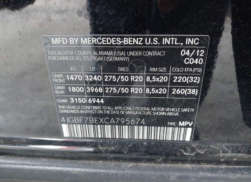 Photo 9 of 2012 Mercedes-benz Gl 450 4MATIC (VIN 4JGBF7BEXCA795674)