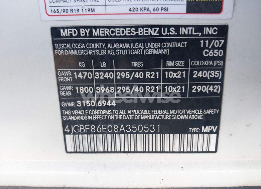 Photo 6 of 2008 Mercedes-benz Gl 550 4MATIC (VIN 4JGBF86E08A350531)