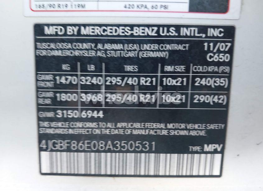 Photo 9 of 2008 Mercedes-benz Gl 550 4MATIC (VIN 4JGBF86E08A350531)