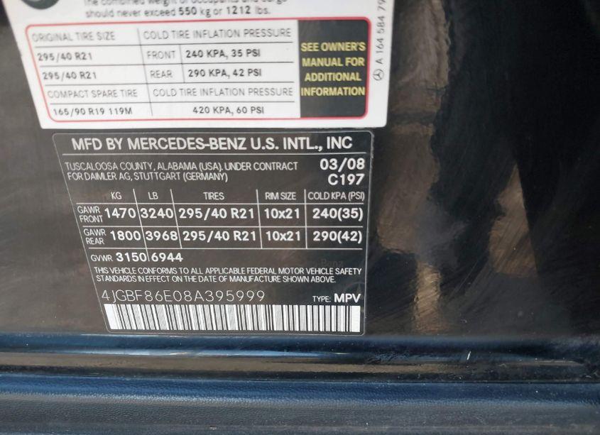 Photo 9 of 2008 Mercedes-benz Gl 550 4MATIC (VIN 4JGBF86E08A395999)