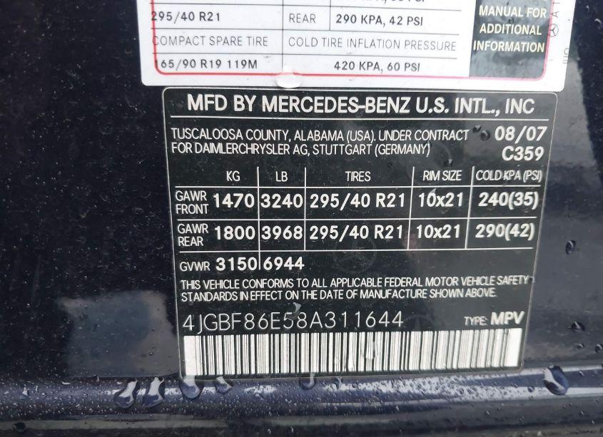 Photo 9 of 2008 Mercedes-benz Gl 550 4MATIC (VIN 4JGBF86E58A311644)