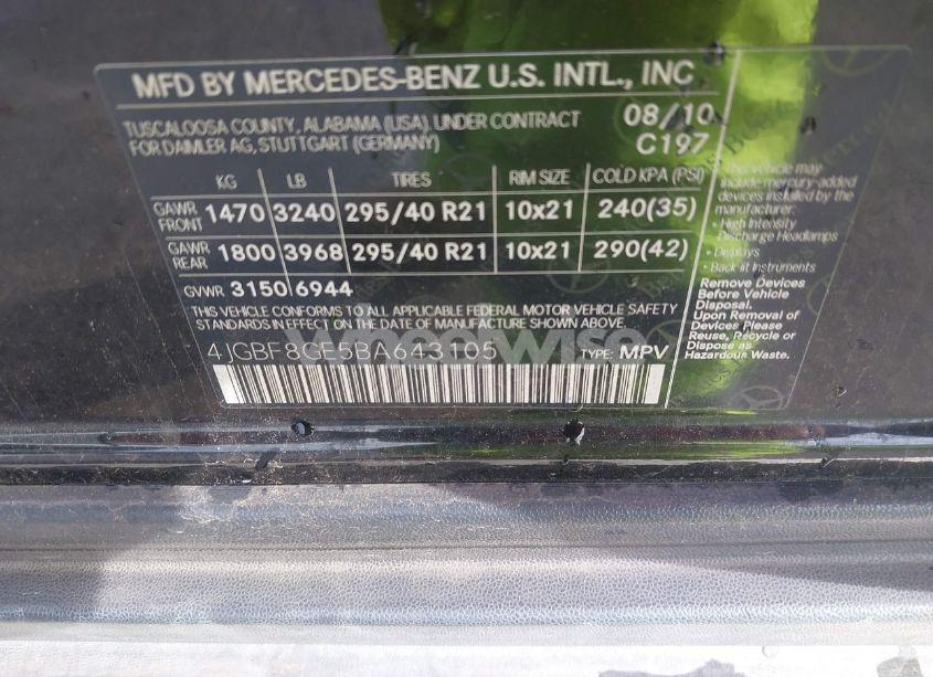 Photo 9 of 2011 Mercedes-benz Gl 550 4MATIC (VIN 4JGBF8GE5BA643105)