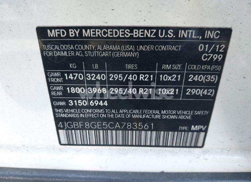 Photo 9 of 2012 Mercedes-benz Gl 550 4MATIC (VIN 4JGBF8GE5CA783561)