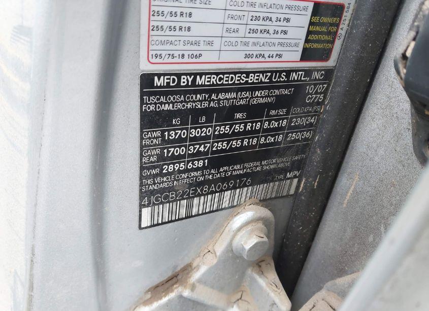 Photo 9 of 2008 Mercedes-benz R 320 CDI 4MATIC (VIN 4JGCB22EX8A069176)