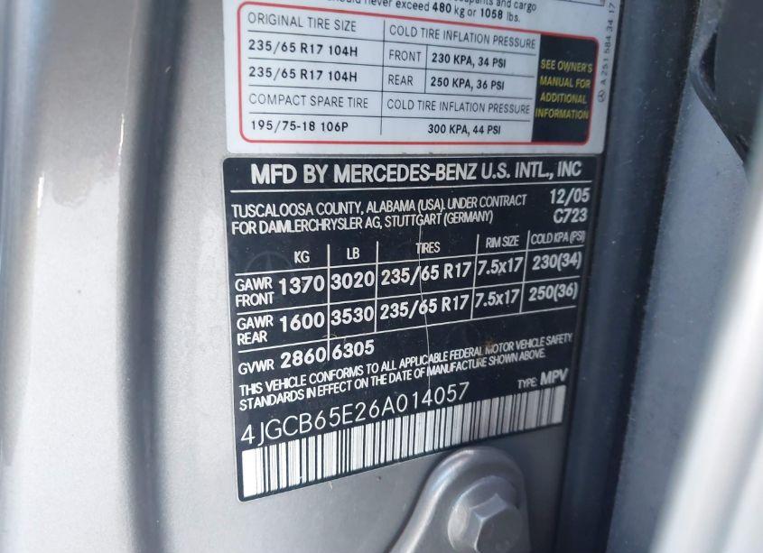 Photo 9 of 2006 Mercedes-benz R 350 4MATIC (VIN 4JGCB65E26A014057)