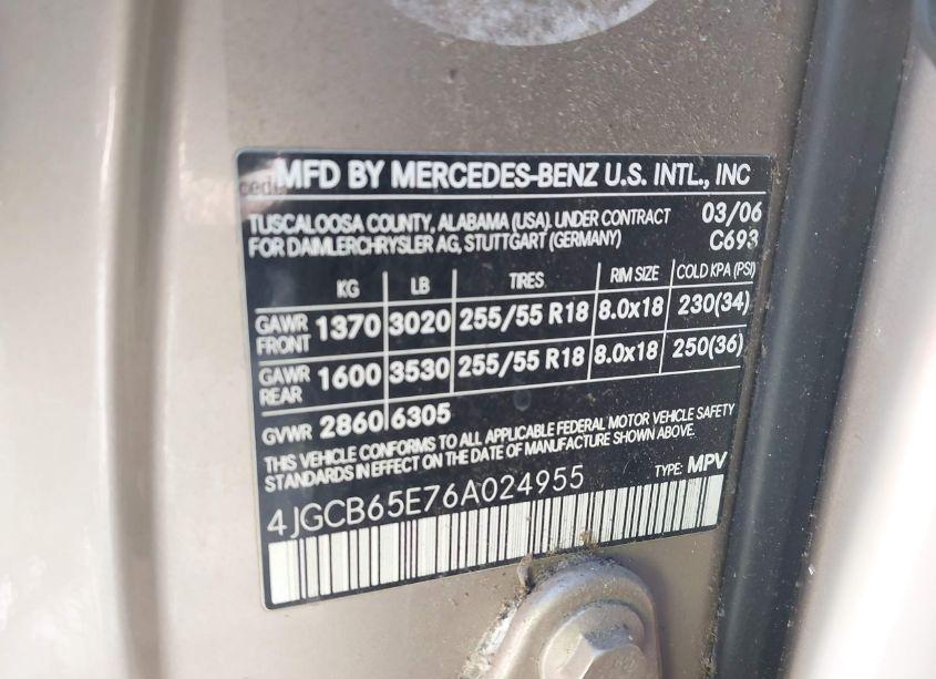 Photo 9 of 2006 Mercedes-benz R 350 4MATIC (VIN 4JGCB65E76A024955)