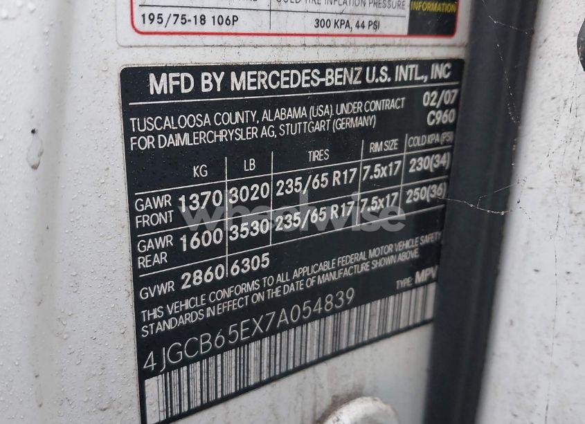 Photo 9 of 2007 Mercedes-benz R 350 4MATIC (VIN 4JGCB65EX7A054839)