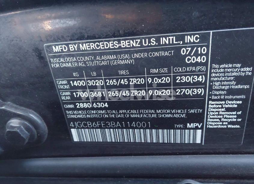 Photo 9 of 2011 Mercedes-benz R 350 4MATIC (VIN 4JGCB6FE3BA114001)