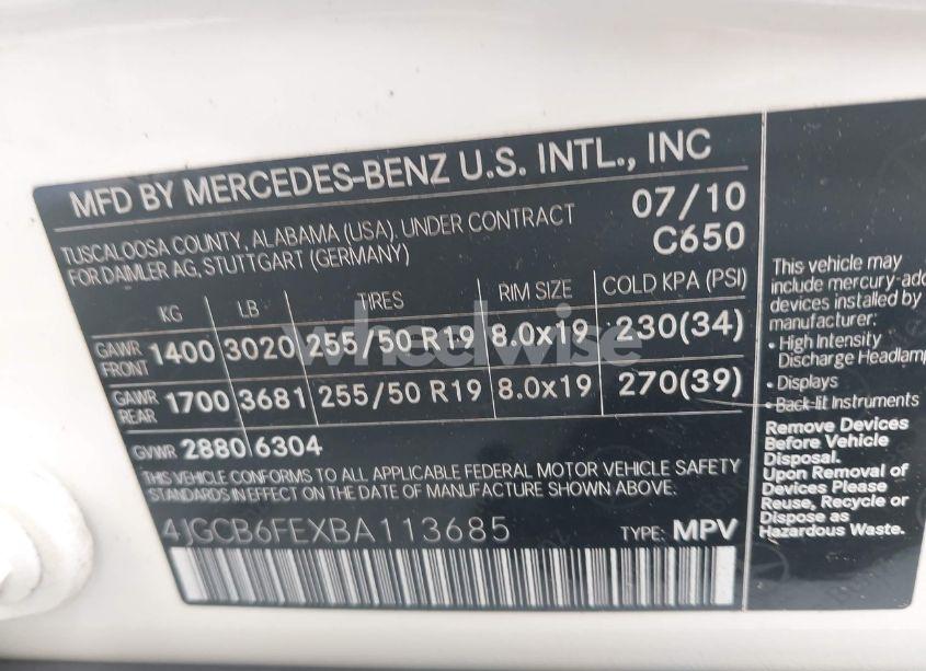 Photo 9 of 2011 Mercedes-benz R 350 4MATIC (VIN 4JGCB6FEXBA113685)