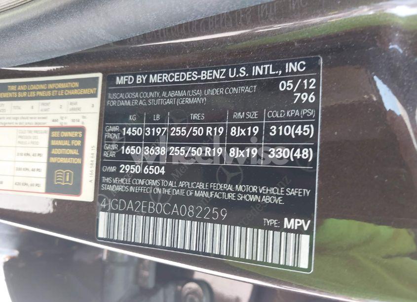 Photo 9 of 2012 Mercedes-benz Ml 350 BLUETEC 4MATIC (VIN 4JGDA2EB0CA082259)