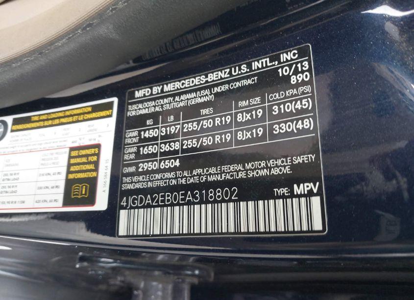 Photo 9 of 2014 Mercedes-benz Ml 350 BLUETEC 4MATIC (VIN 4JGDA2EB0EA318802)