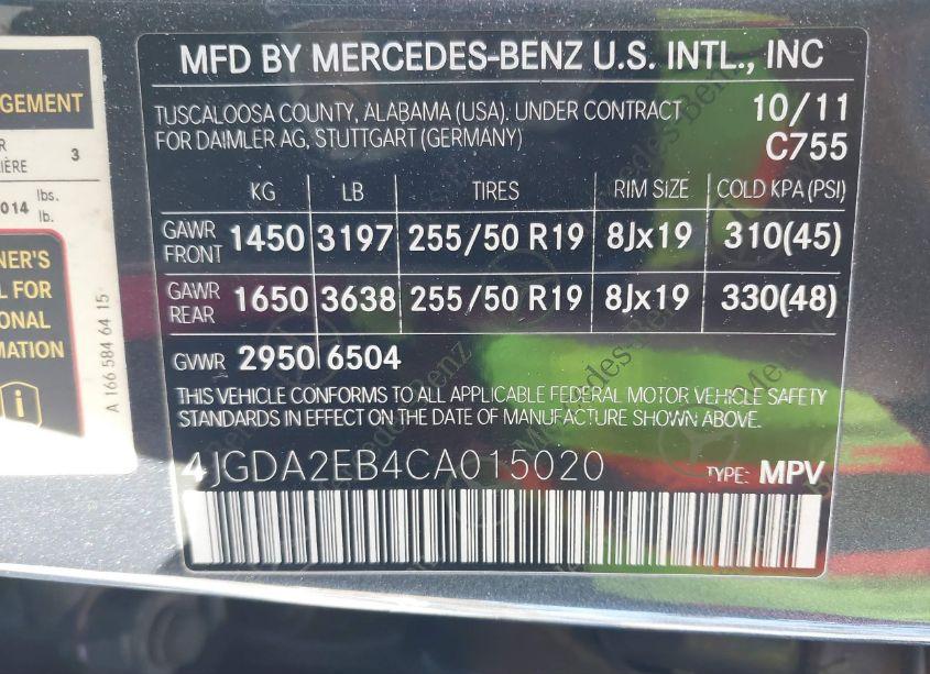 Photo 9 of 2012 Mercedes-benz Ml 350 BLUETEC 4MATIC (VIN 4JGDA2EB4CA015020)