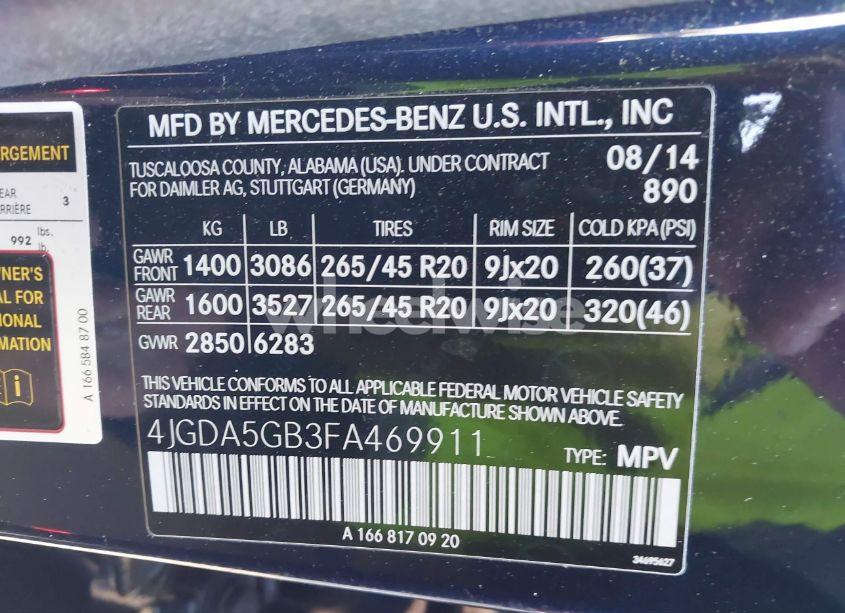Photo 9 of 2015 Mercedes-benz Ml 400 4MATIC (VIN 4JGDA5GB3FA469911)