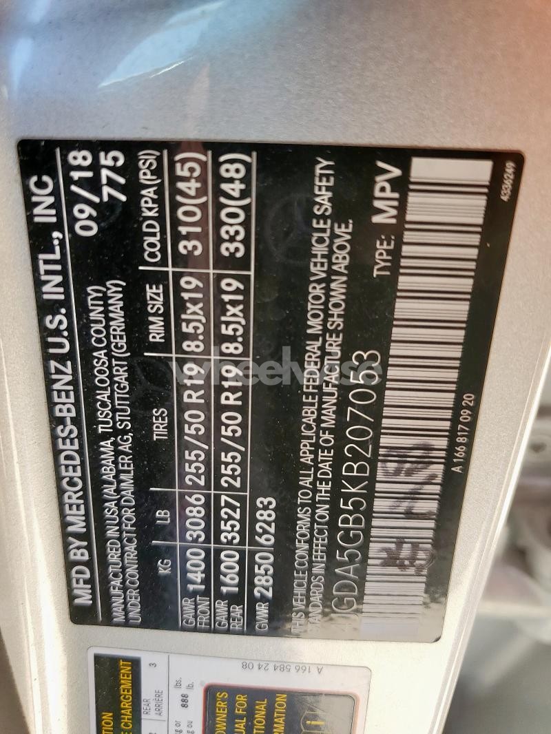 2019 MERCEDES-BENZ GLE 400 4MATIC (VIN 4JGDA5GB5KB207053) main photo