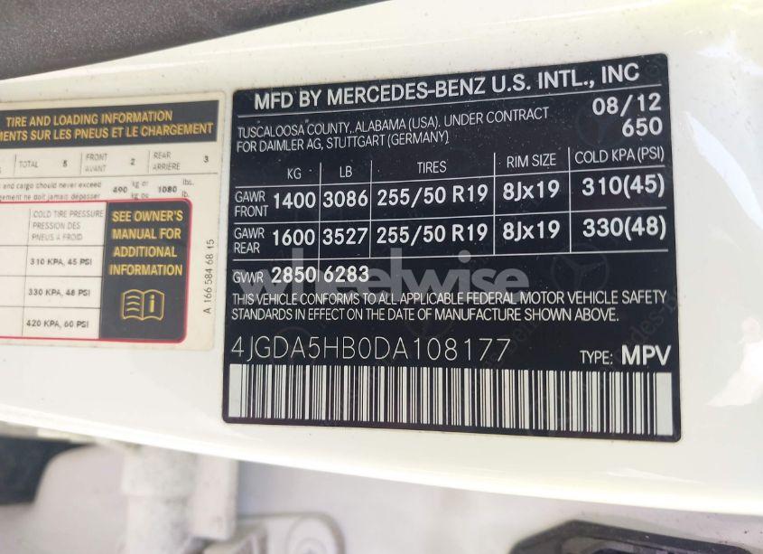 Photo 9 of 2013 Mercedes-benz Ml 350 4MATIC (VIN 4JGDA5HB0DA108177)