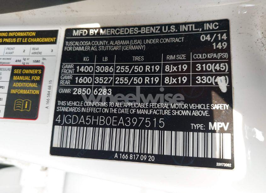 Photo 9 of 2014 Mercedes-benz Ml 350 4MATIC (VIN 4JGDA5HB0EA397515)