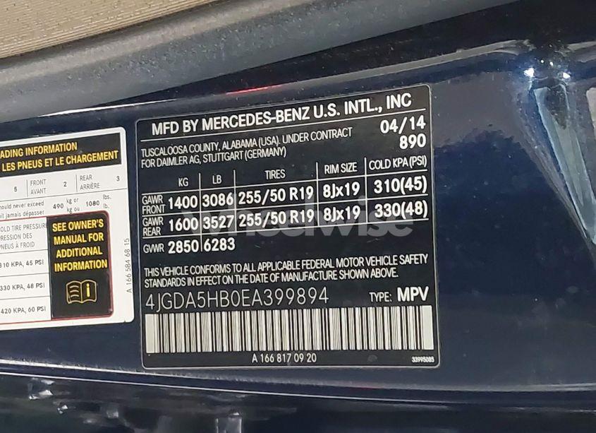 Photo 9 of 2014 Mercedes-benz Ml 350 4MATIC (VIN 4JGDA5HB0EA399894)