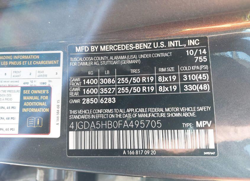 Photo 9 of 2015 Mercedes-benz Ml 350 4MATIC (VIN 4JGDA5HB0FA495705)