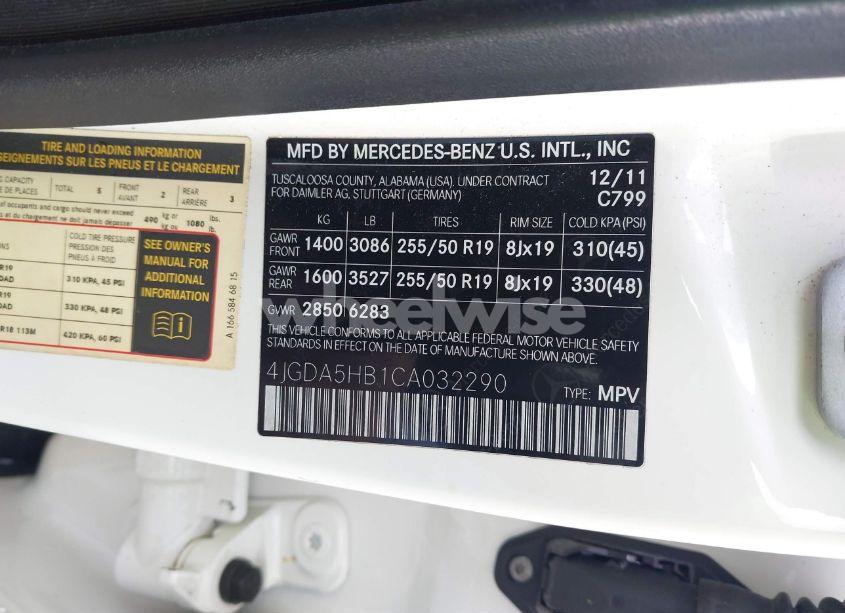 Photo 9 of 2012 Mercedes-benz Ml 350 4MATIC (VIN 4JGDA5HB1CA032290)