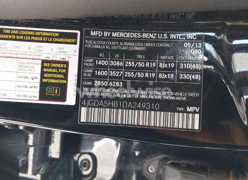 Photo 9 of 2013 Mercedes-benz Ml 350 4MATIC (VIN 4JGDA5HB1DA249310)