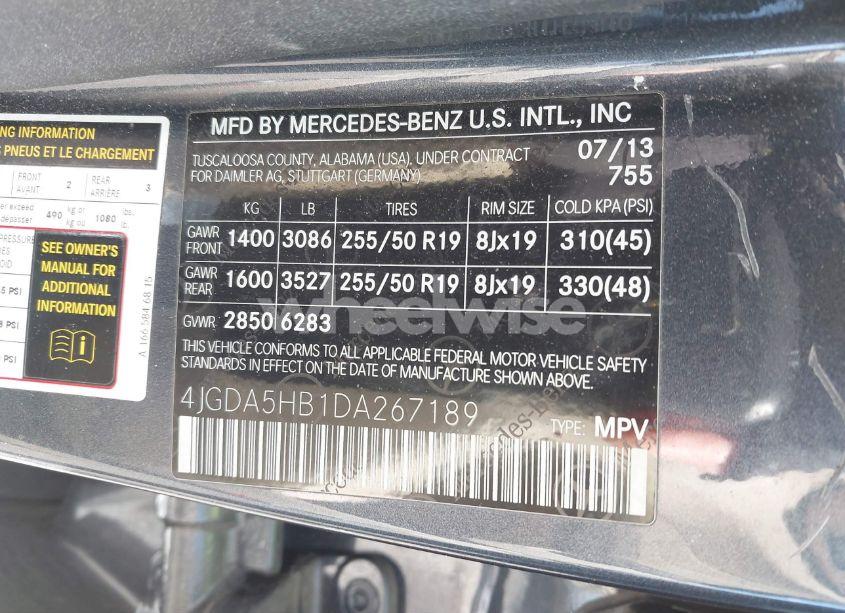 Photo 9 of 2013 Mercedes-benz Ml 350 4MATIC (VIN 4JGDA5HB1DA267189)
