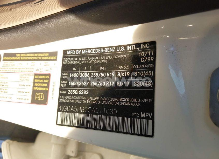 Photo 9 of 2012 Mercedes-benz Ml 350 4MATIC (VIN 4JGDA5HB2CA011030)