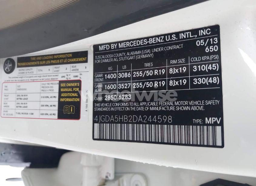 Photo 9 of 2013 Mercedes-benz Ml 350 4MATIC (VIN 4JGDA5HB2DA244598)