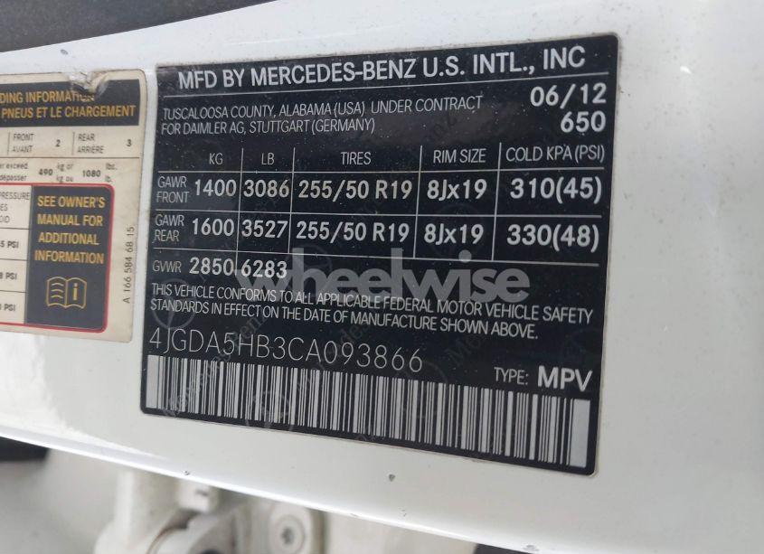 Photo 9 of 2012 Mercedes-benz Ml 350 4MATIC (VIN 4JGDA5HB3CA093866)