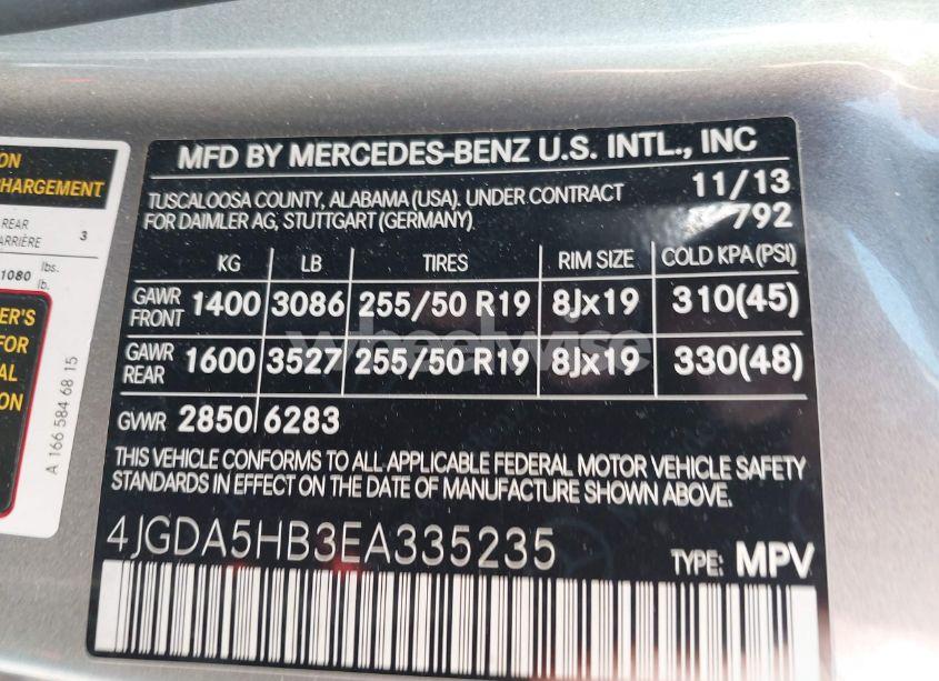 Photo 9 of 2014 Mercedes-benz Ml 350 4MATIC (VIN 4JGDA5HB3EA335235)